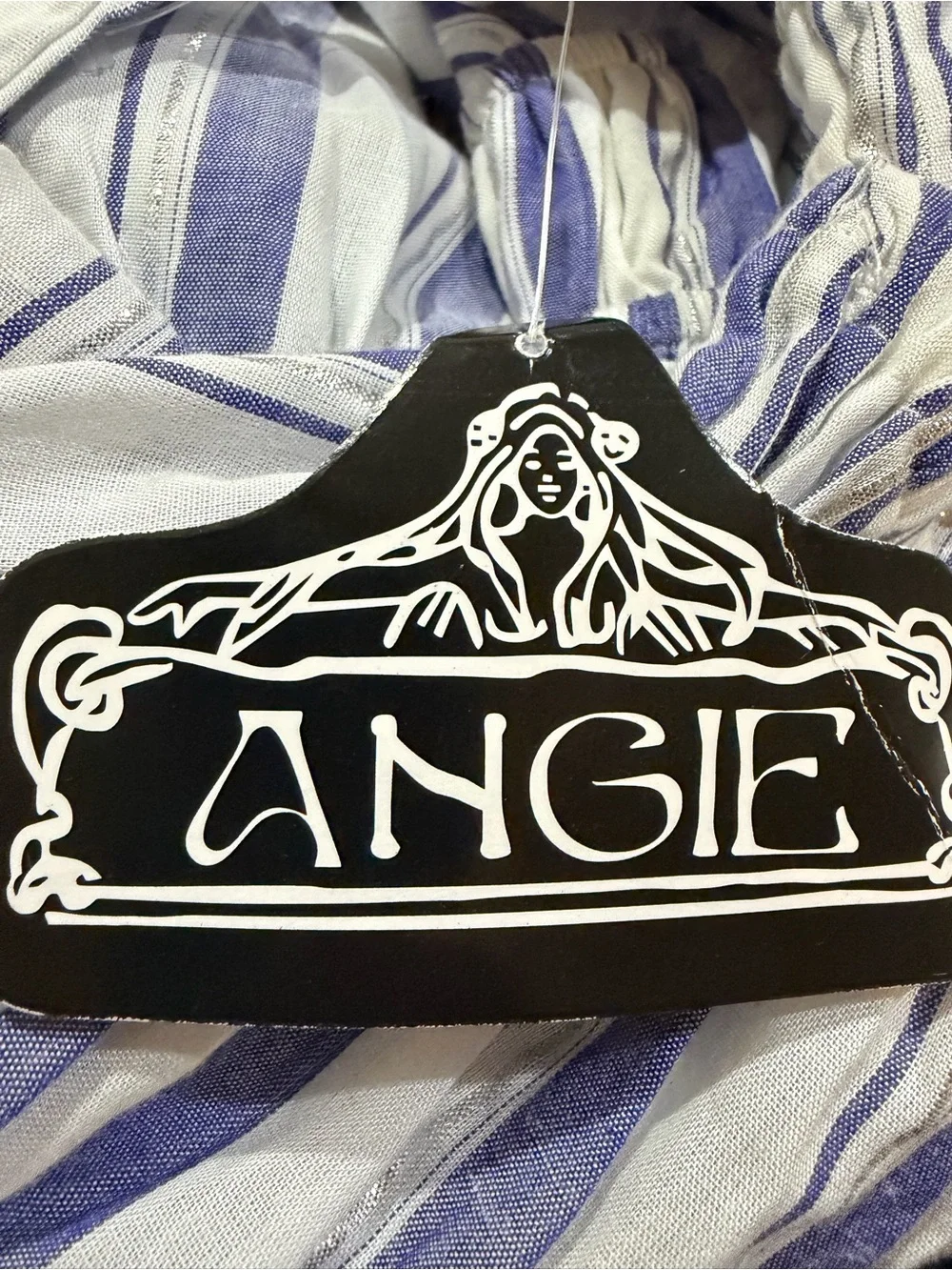 Angie Blue White Striped Tiered Sundress Metallic Lurex Tie Front Boho NWT S - Picture 8 of 9